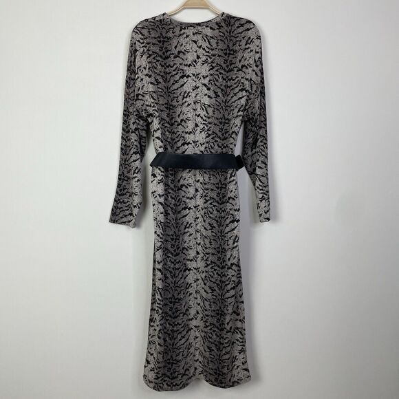 Zara Tiger Animal Print Knit Long Sleeve Crewneck Belted Midi Dress Medium - Picture 4 of 10
